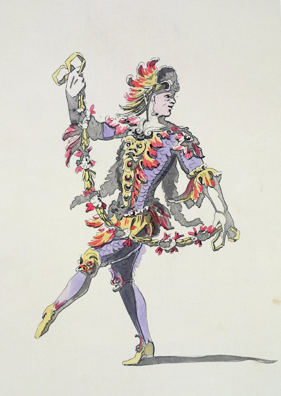 Kostýmní návrh pro Tritona v baletu 17. století z kolekce Menus Plaisirs, faksimile A. Guillaumot Fils (barevná rytina) od French School