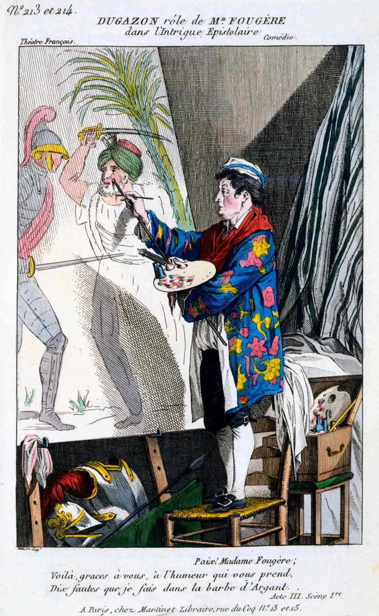 Kostým pro Dugazona v roli Monsieur Fougère v LIntrigue Epistolaire, z Petite Galerie Dramatique, vydáno 1796 od French School