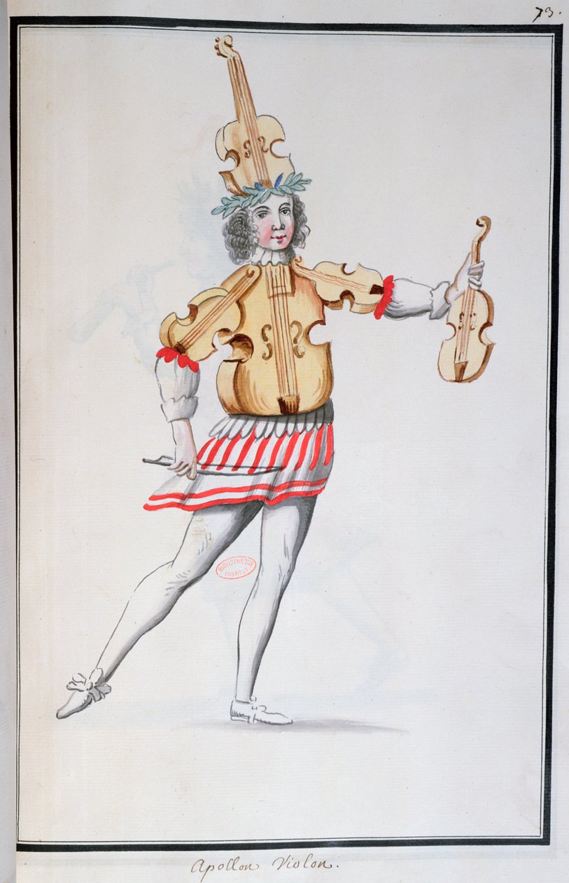 Kostým Apollo-Violin pro Ballet de la Nuit od Jean-Baptiste Lully (1632-87) tančil Ludvík XIV, 23. února 1653 (wc na papíře) od French School