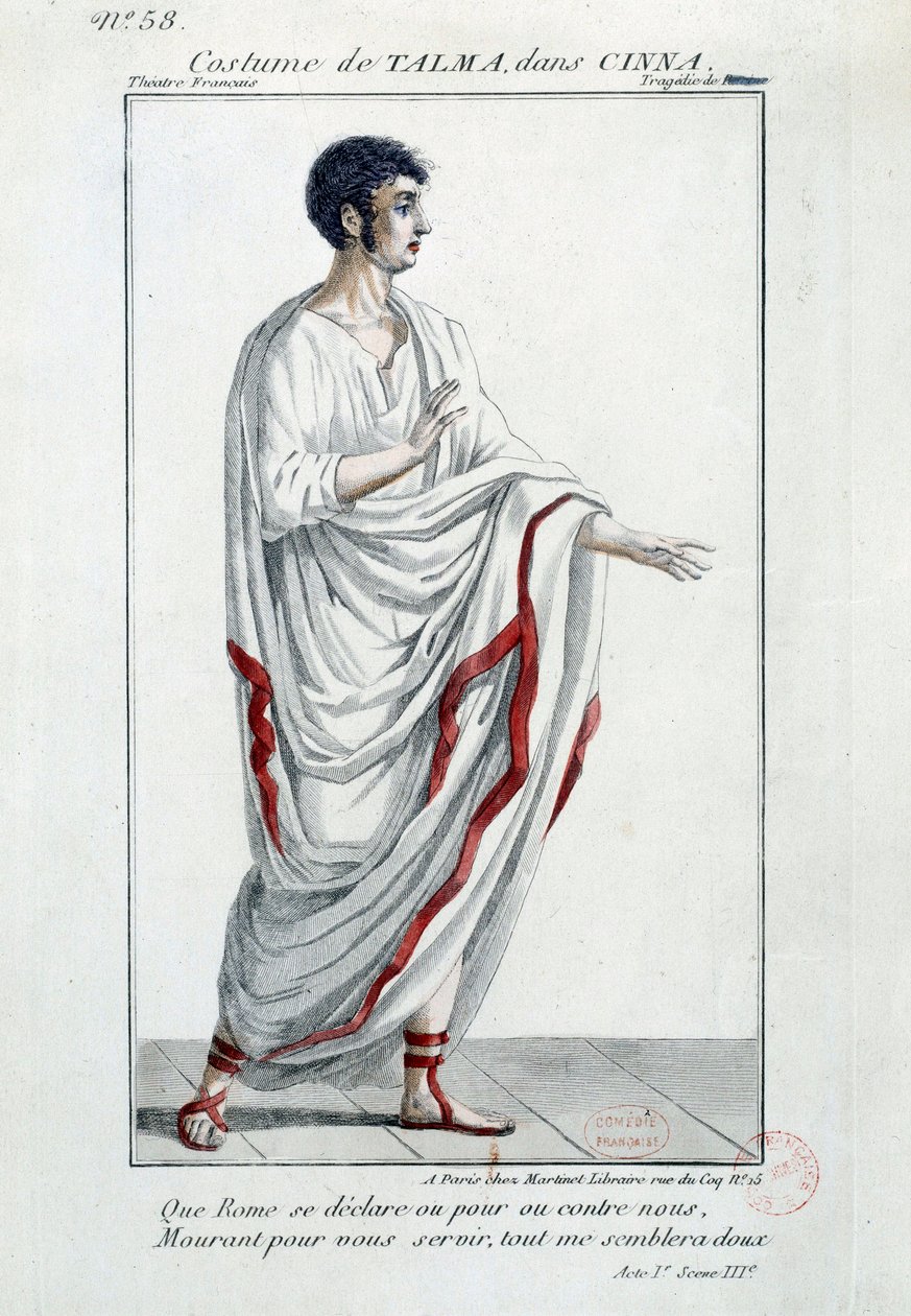 Kostým komika Francois-Josepha (Francois Joseph) Talma (1763-1826) v tragédii „Cinna ou la Clemence d