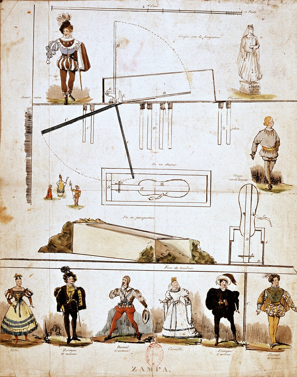 Kostýmy a výpravy k opeře „Zampa aneb Mramorová nevěsta“ od Ferdinanda Herolda (1791-1833) od French School