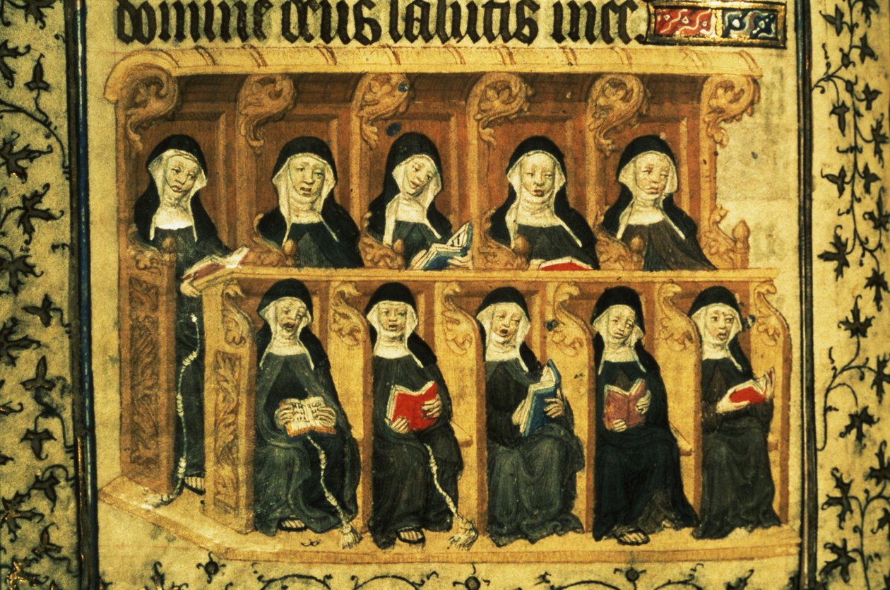 Cott Dom A XVII f.74v Jeptišky v chóru, z žaltáře Jindřicha VI., Paříž od French School