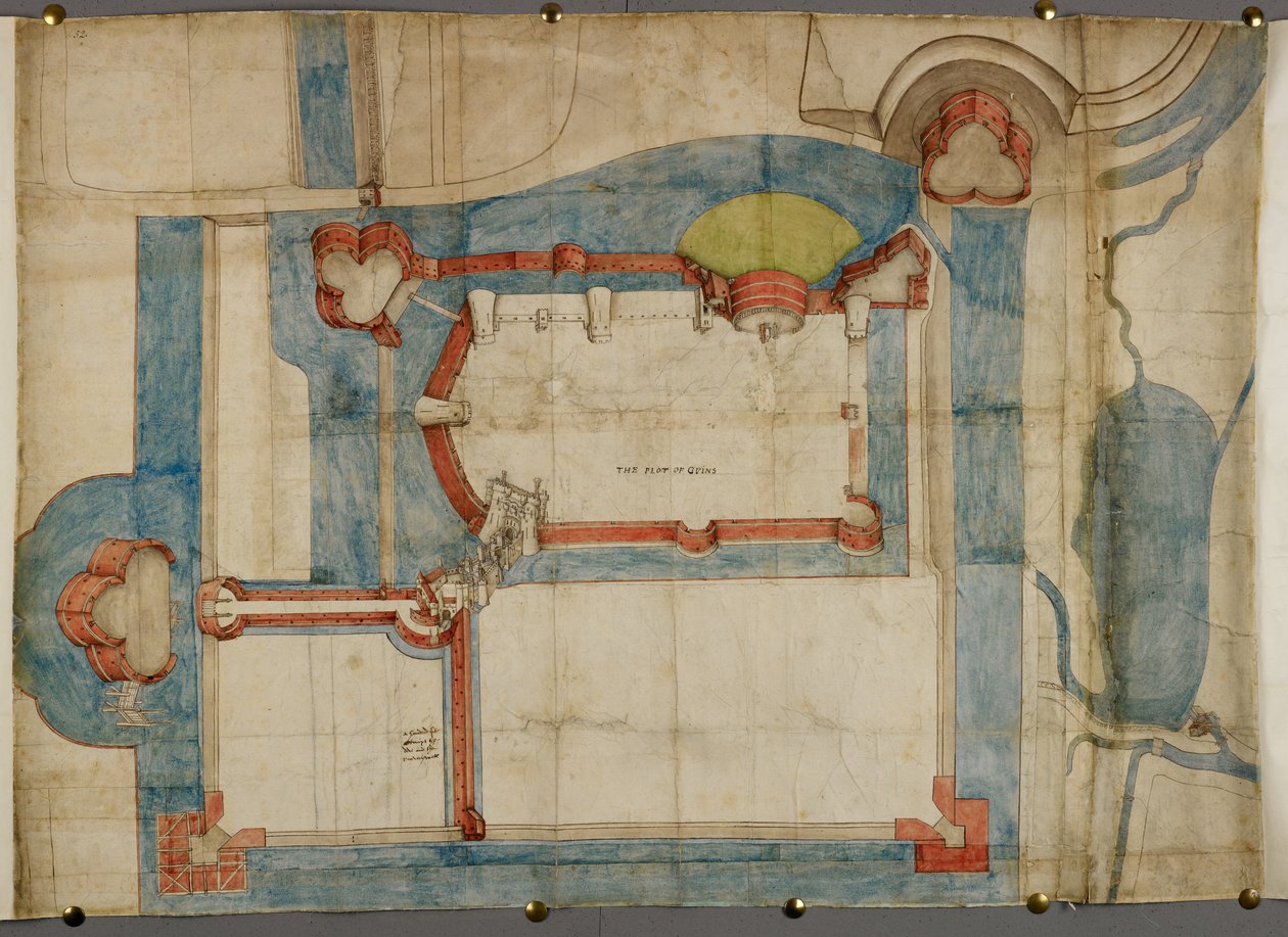 Cotton Augustus I ii 52, Barevný plán hradu Guînes kolem roku 1540 (pergamen) od French School