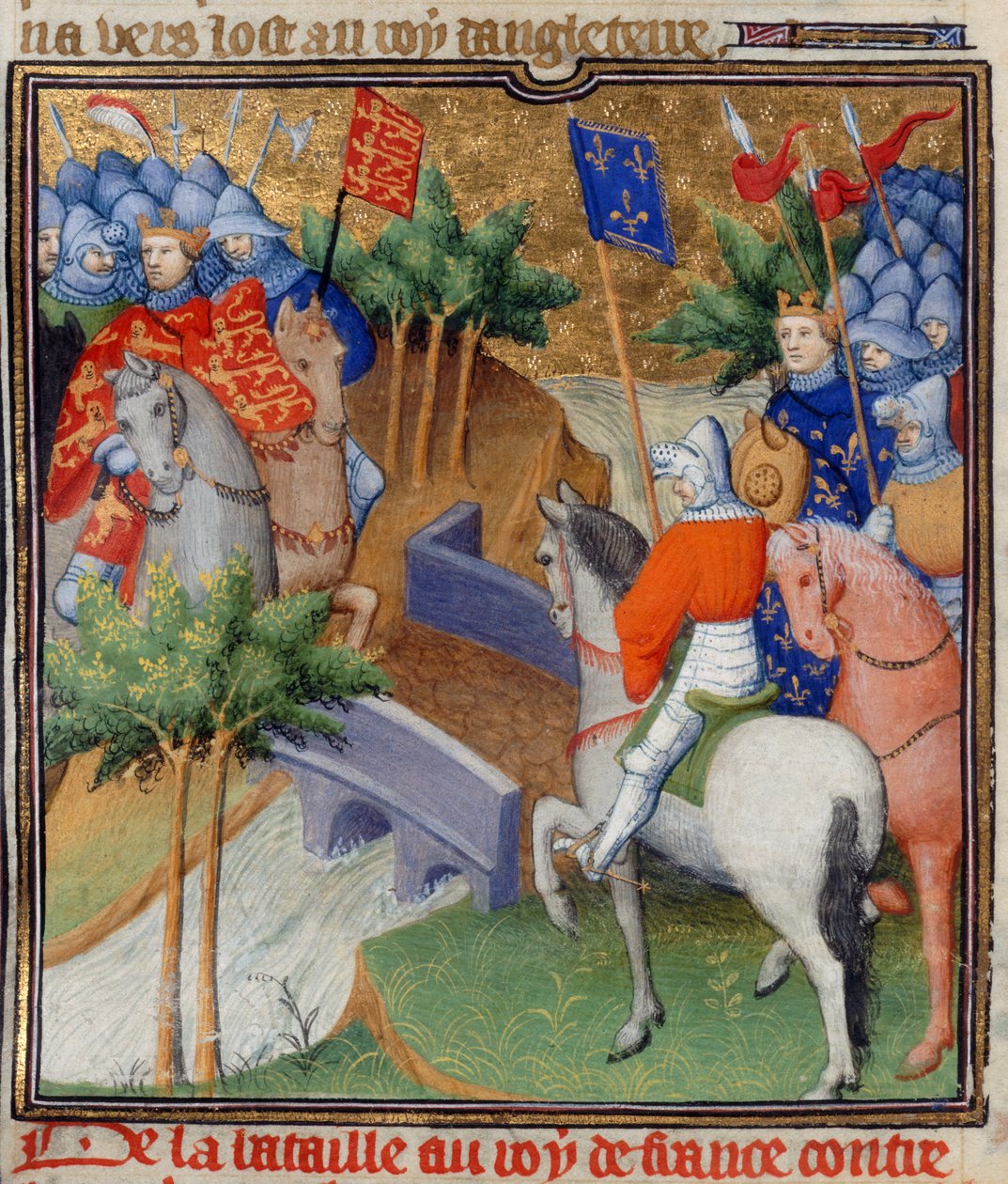 Bavlna Nero E. II pt.2, f.40v Anglie a Francie ve válce, ilustrace z 
