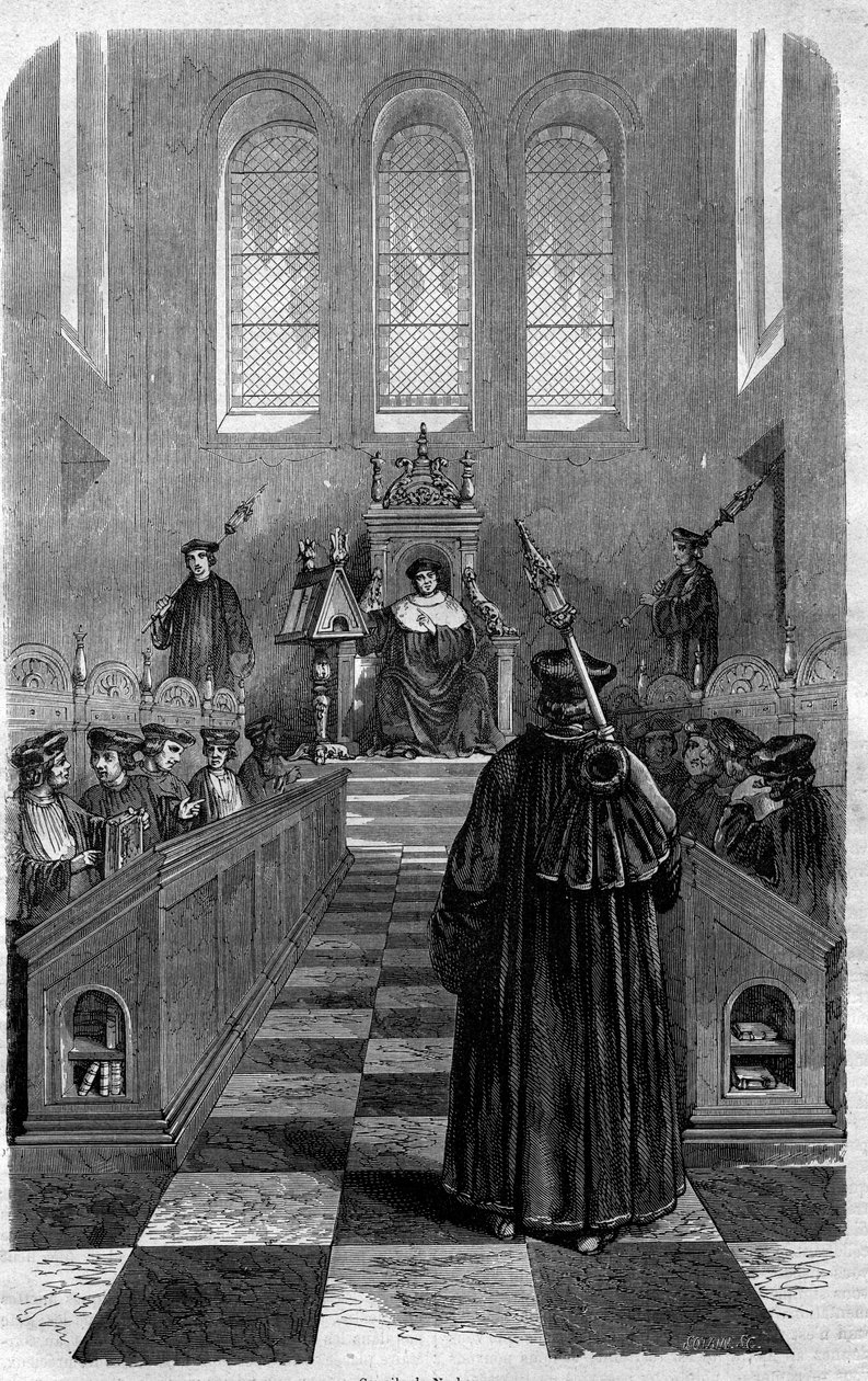 Narbonský koncil (1054): jeden z koncilů, který nastolil Boží mír. Rytina v „Historie papežů-králů-královen a císařů v průběhu staletí““ od Maurice Lachatre od French School