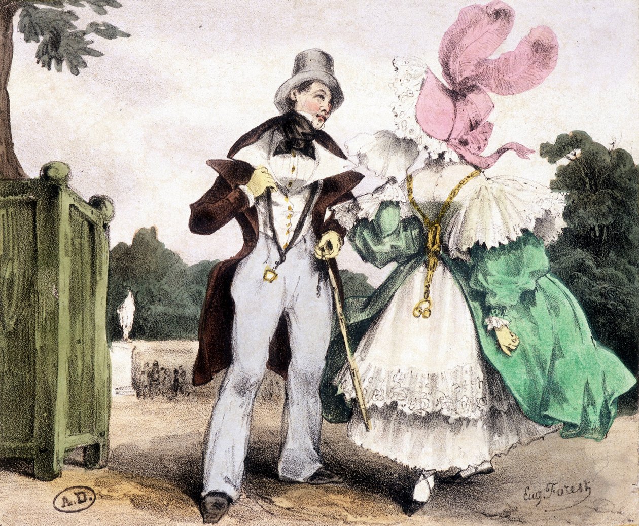 Pár chůze, kresba Guy Forest, kolem roku 1829. od French School