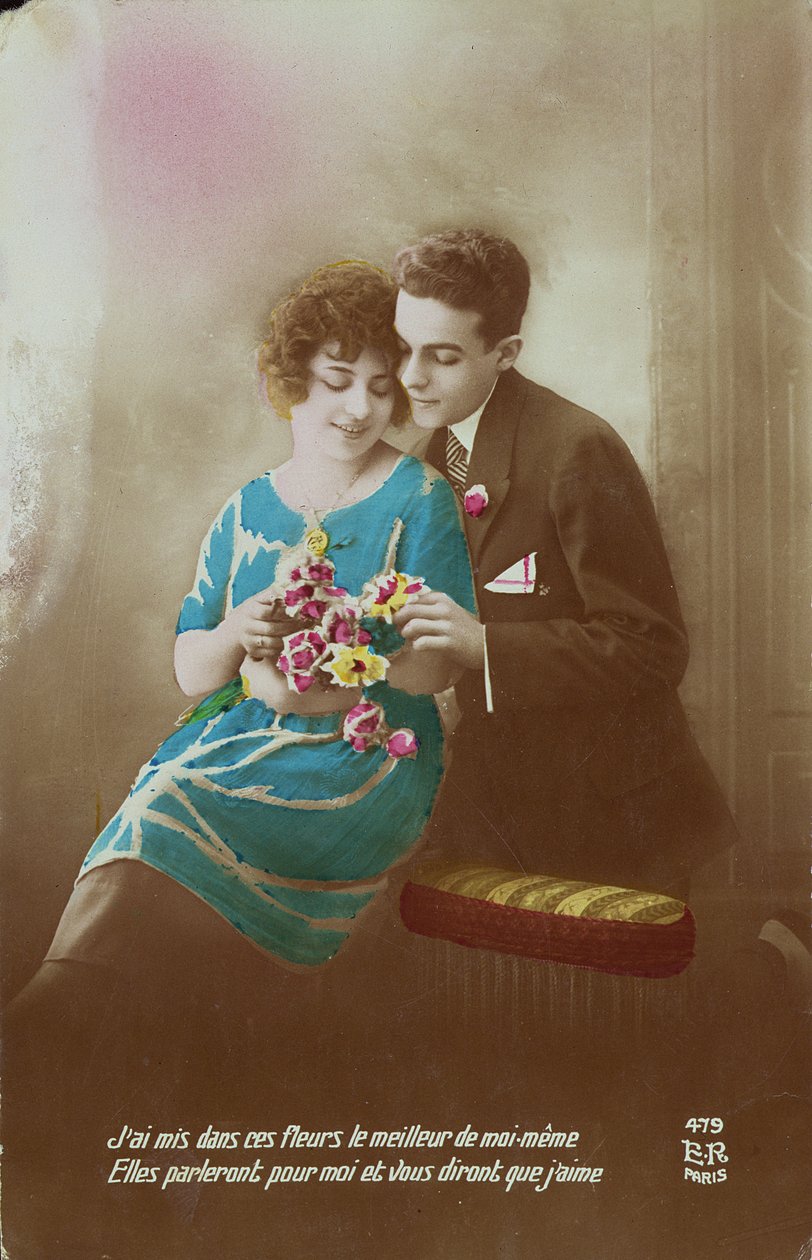 Pár s květinami, 1910-20 od French School