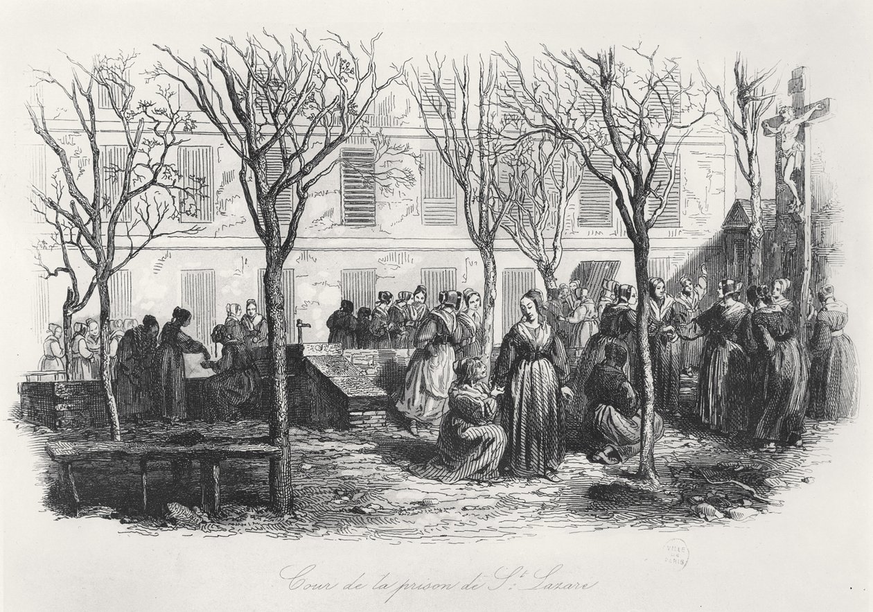 Nádvoří pařížské věznice St. Lazare, c. 1840 od French School