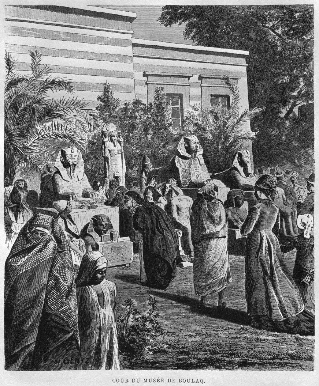 Nádvoří muzea, Bulaq, z LEgypte Georga Moritze Eberse (1837-98), 1881 (č. rytina) od French School