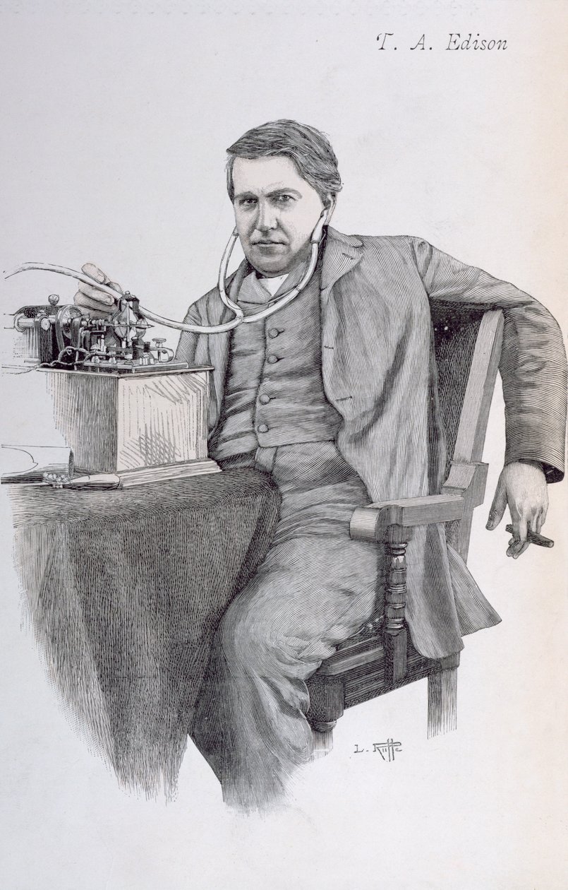 Obálka knihy La Revue Illustree zobrazující Thomase Alvu Edisona, 1889 od French School