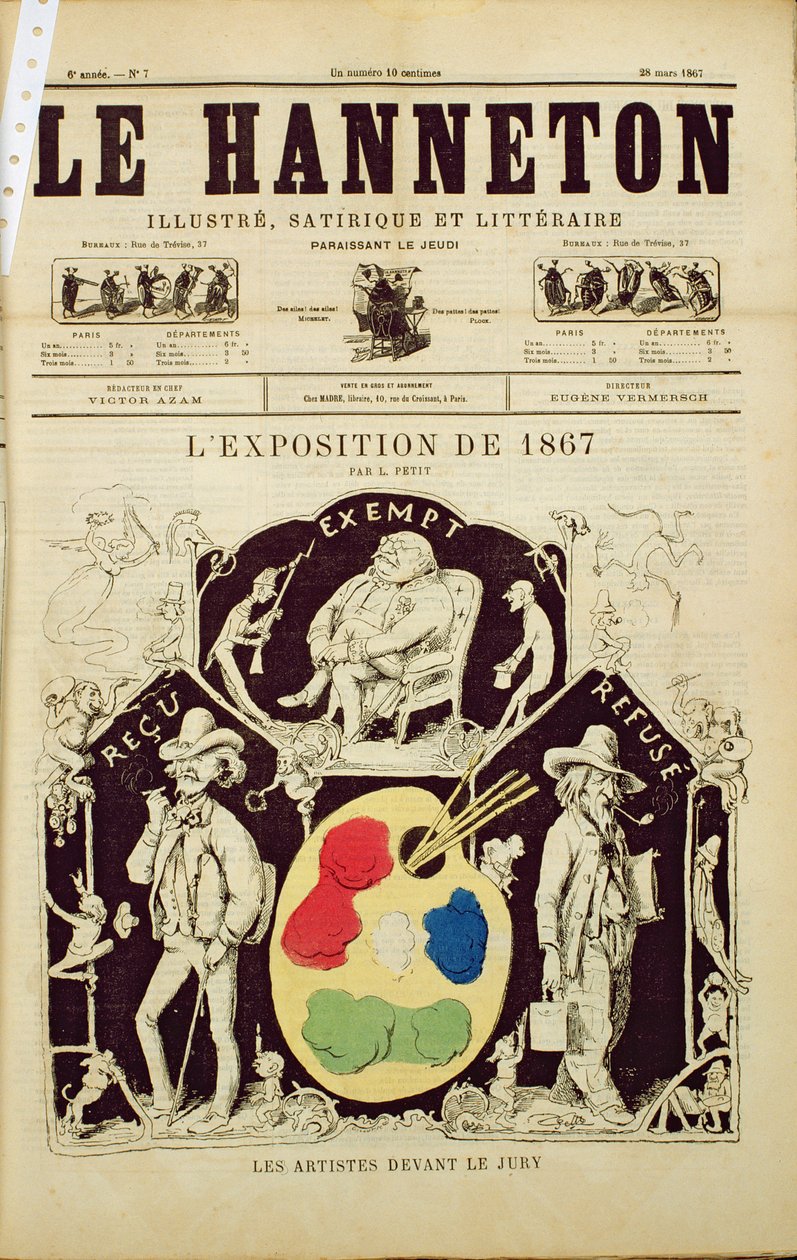Obálka Le Hanneton, zobrazující Umělci před porotou na výstavě 1867, 28. března 1867 od French School