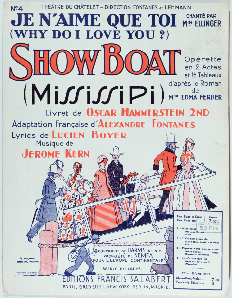 Obálka partitury operety Showboat, vyrobené v Theater du Chatelet v roce 1928 od French School