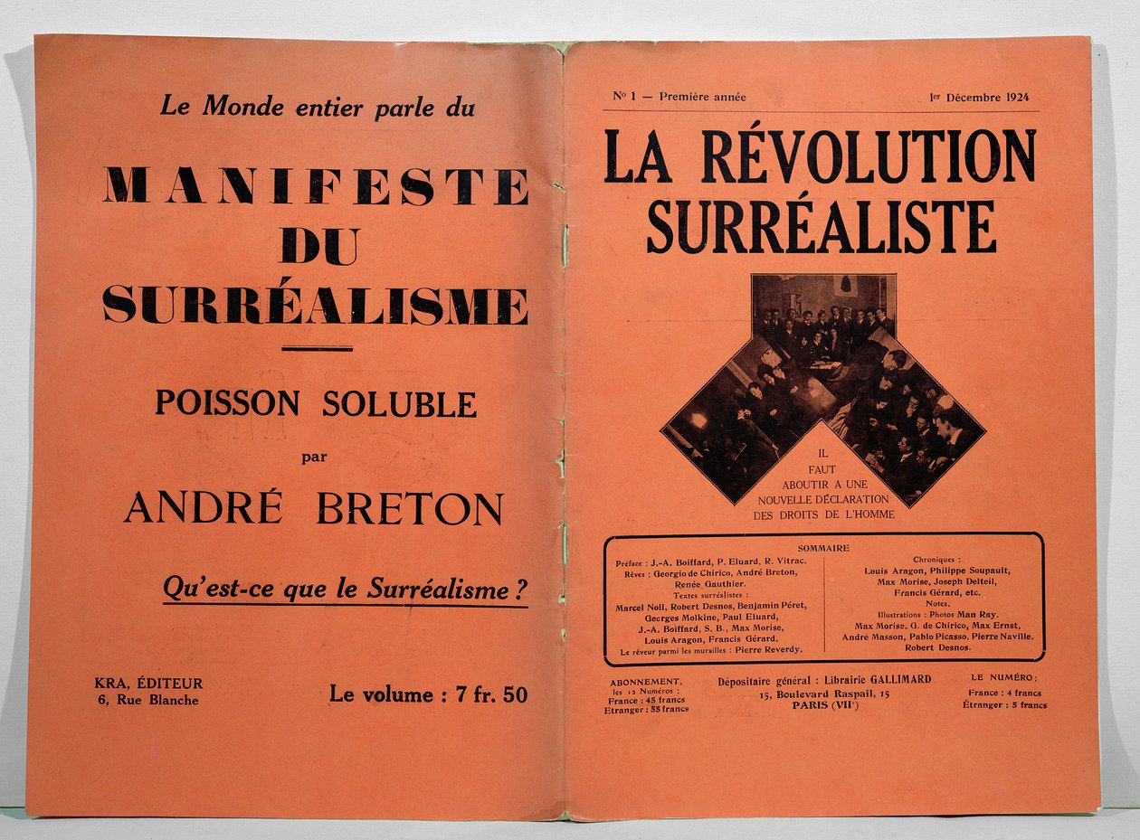 Obálka prvního čísla časopisu La Revolution Surrealiste, 1. prosince 1924 od French School