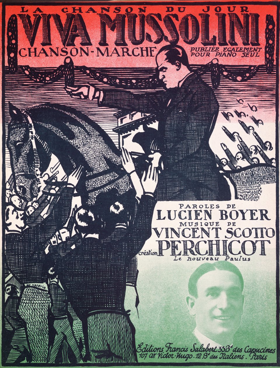 Obálka partitury Viva Mussolini od Vincenta Scotta (1876-1952) a Luciena Boyera, 20. léta od French School
