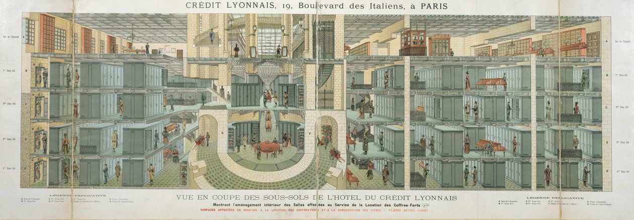 Průřez suterénem Credit Lyonnais, 19 Boulevard des Italiens, c.1878-82 od French School