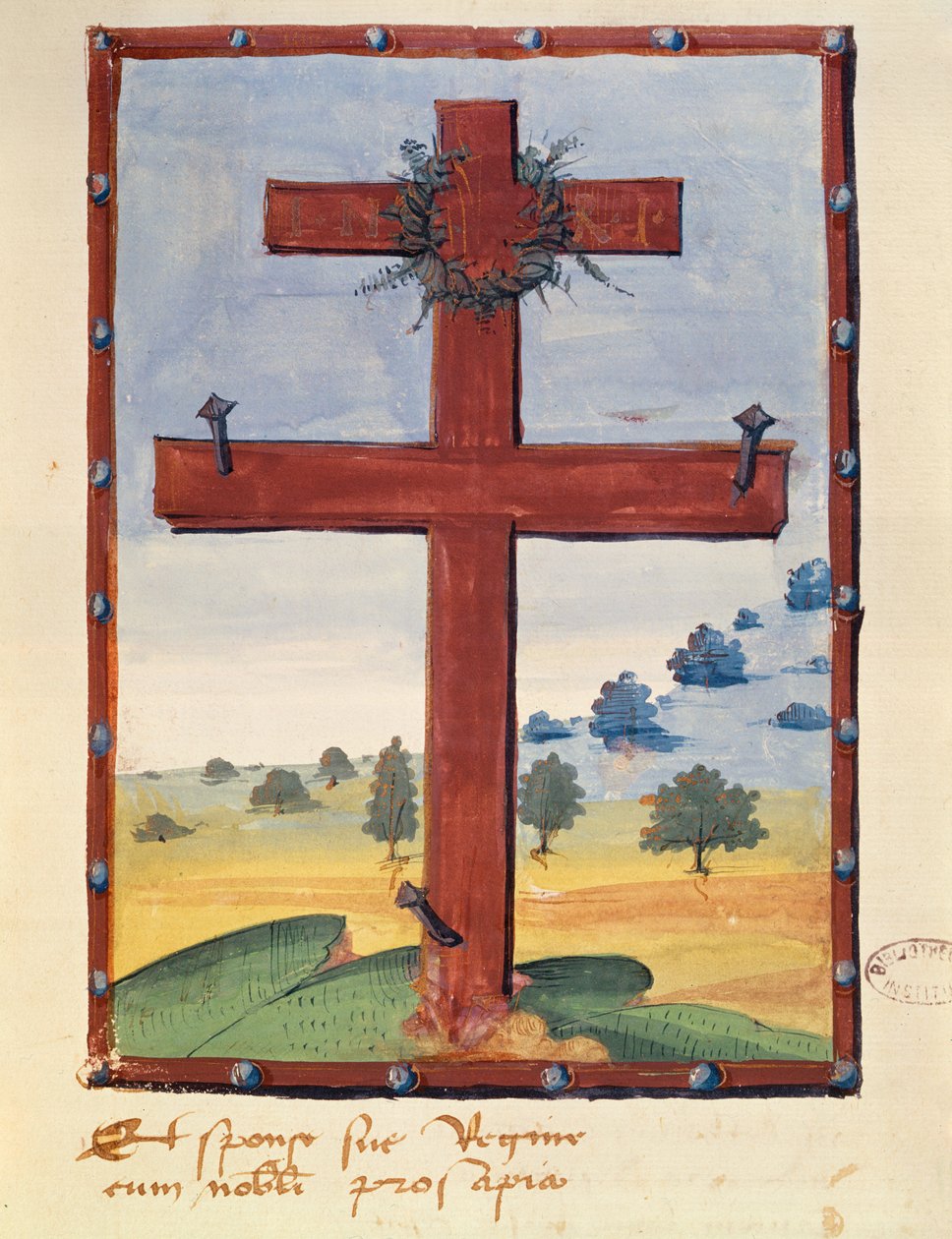 Kříž Lorraine, miniatura z rukopisu týkajícího se Rene II (1451-1508) vévoda z Lorraine od French School