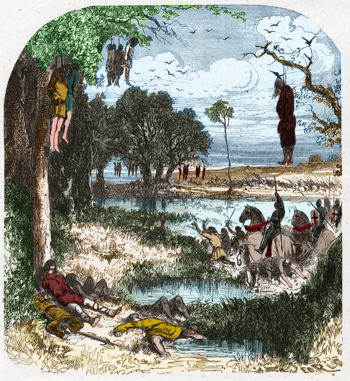Crusade des Pastoureaux v roce 1251: Crusade de „petite gens“, rolníci; to bylo vyprovokováno v roce 1251 zajetím Saint Louis během sedmé křížové výpravy. Rytina v „Histoire De France En Cent Paintings od Paula Lehugeura“ 1891. od French School