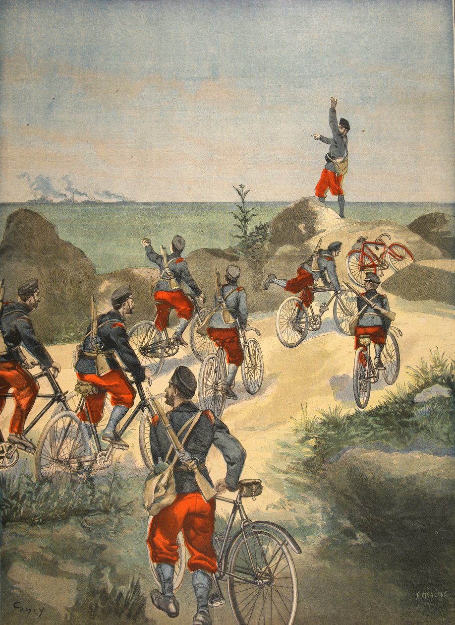 Cyklistická doprava podél pobřeží Kuby, ilustrace z Le Petit Journal: Supplement illustre, 1898 od French School