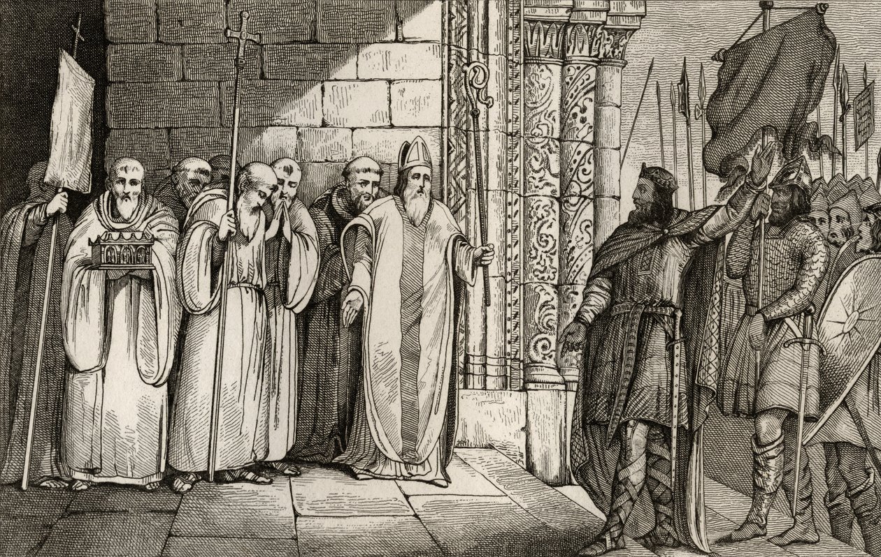 Dagobert (603-39) Sundání praporu v St. Denis, z 