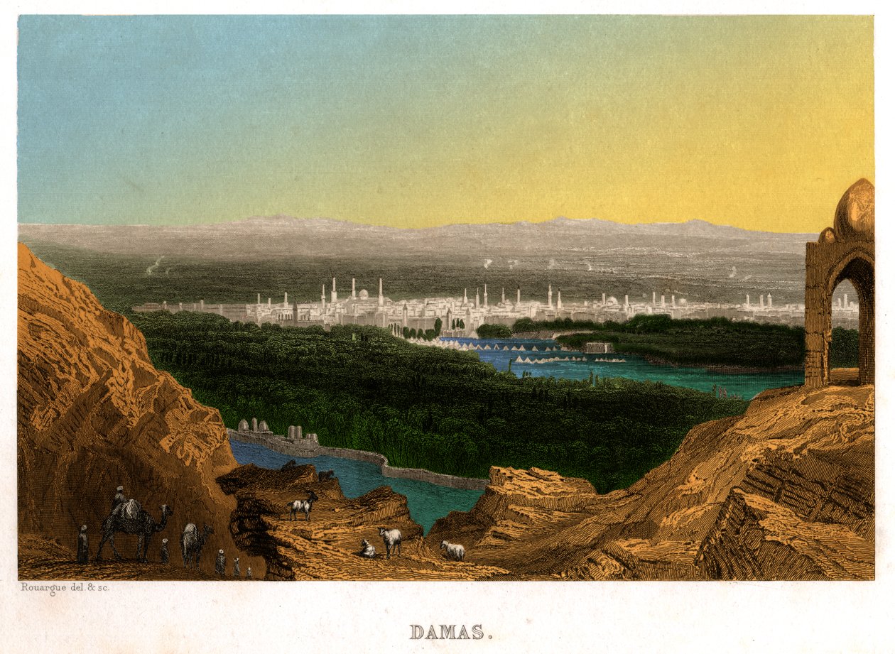 Damašek v Sýrii. (rytina, asi 1850) od French School