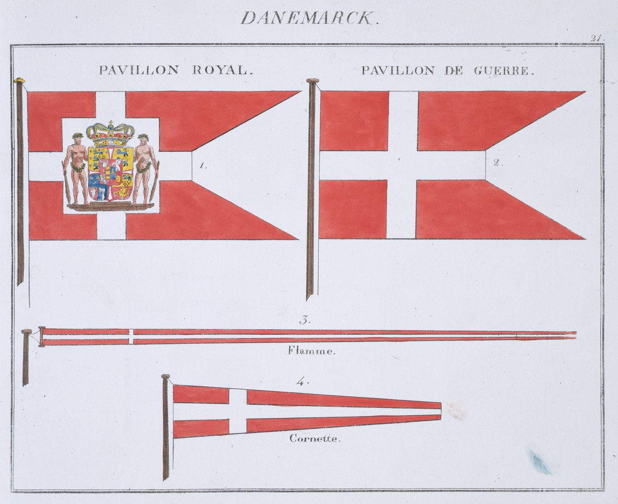 Dánské vlajky, z francouzské knihy vlajek, c.1819 od French School
