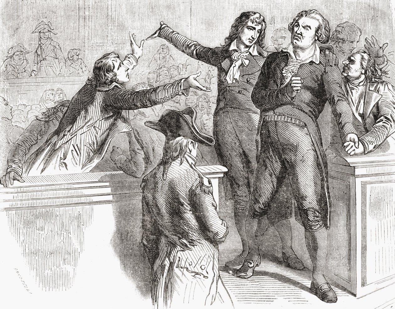 Danton a Desmoulins se brání před Konventem 30. března 1794 z „Histoire de la Revolution Francaise“ od Louise Blanca (1811-82) 1847-62 od French School
