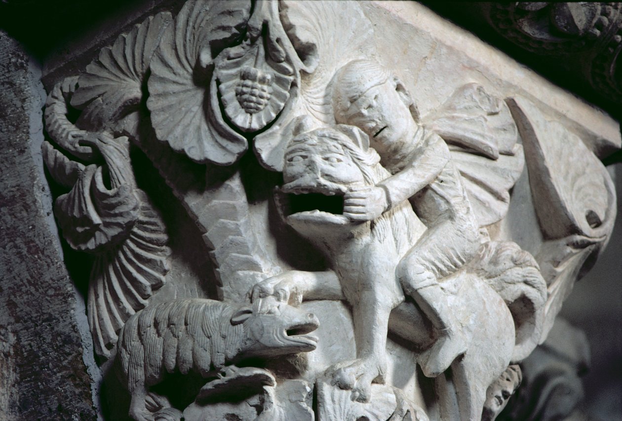 David Slaying the Lion (detail hlavního města) c.1130 (kámen) od French School