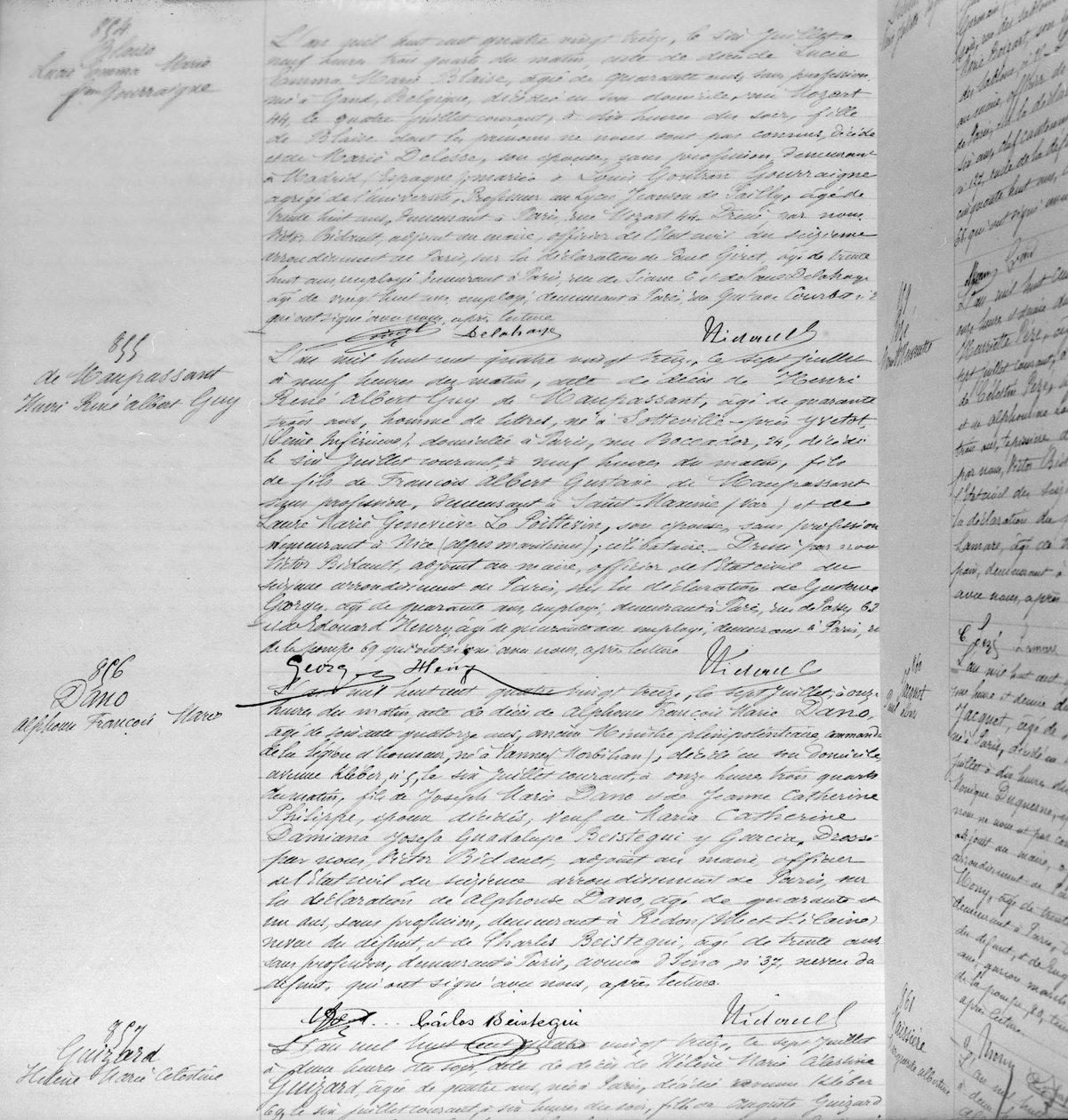 Úmrtní list Guy de Maupassanta (1850-93) 7. července 1893 (pero a tuš na papíře) (detail) (viz také 199747) od French School