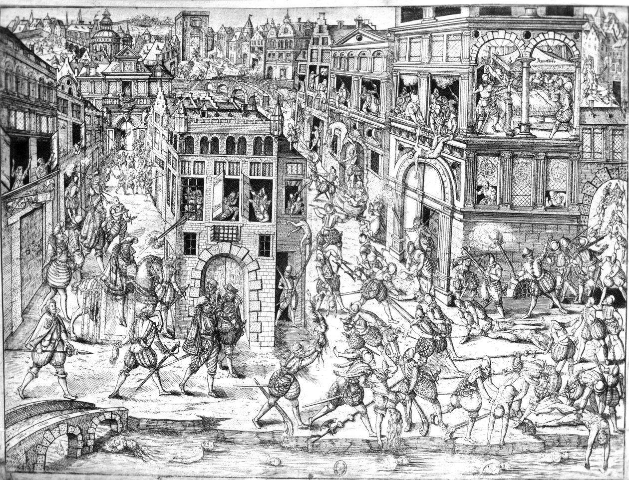 Smrt admirála Gasparda II de Coligny (1519-72), v době masakru svatého Bartoloměje v roce 1572 od French School