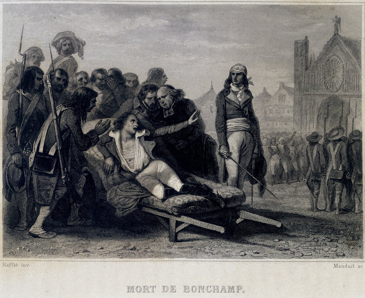 Smrt Bonchamp ou Bonchamps (1793) - v „“Revolution francaise““ od Thierse. 19. století od French School