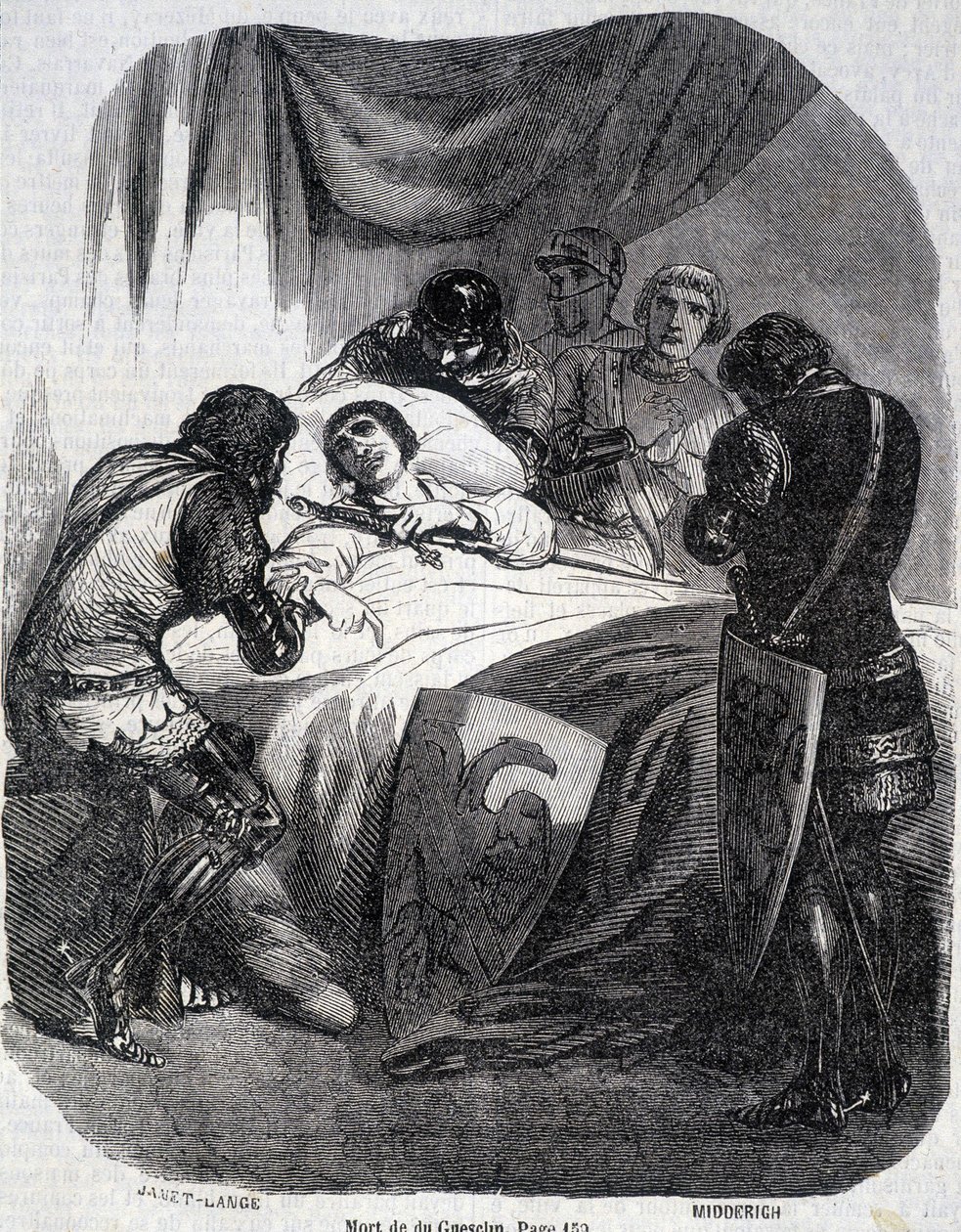 Smrt Du Guesclin v roce 1380 - v „“ Histoire de France““ od L.-P. Anquetil od French School