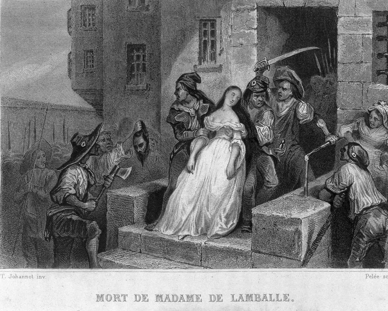 Smrt Marie Terezie Savojské Carignan (1749-1792), princezna z Lamballe (1792) - ve „Francouzské revoluci“ od Thierse. 19. století od French School