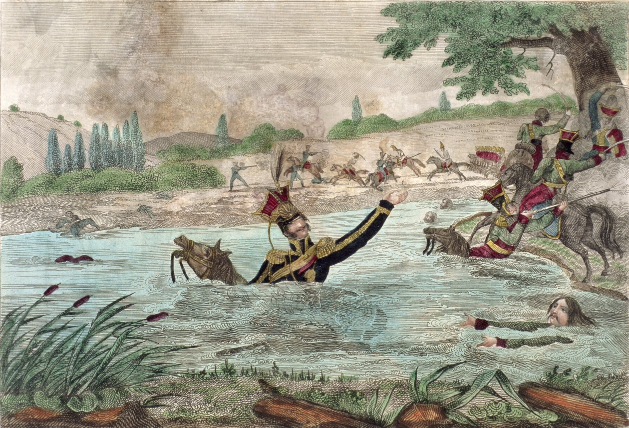 Smrt prince Josepha Poniatowského (1763-1813) v řece Elstera, 1813 od French School