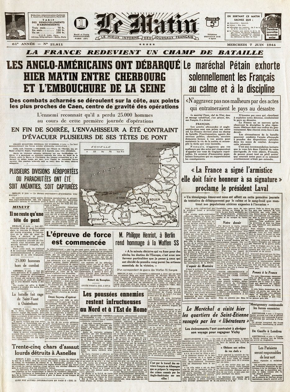 Vylodění v Normandii červen 1944 – vylodění v Normandii 6. června 1944 (den D) – ráno, čtvrtek 7. června 1944, odjeli Angloameričané včera ráno mezi Cherbourg a ústí Seiny od French School