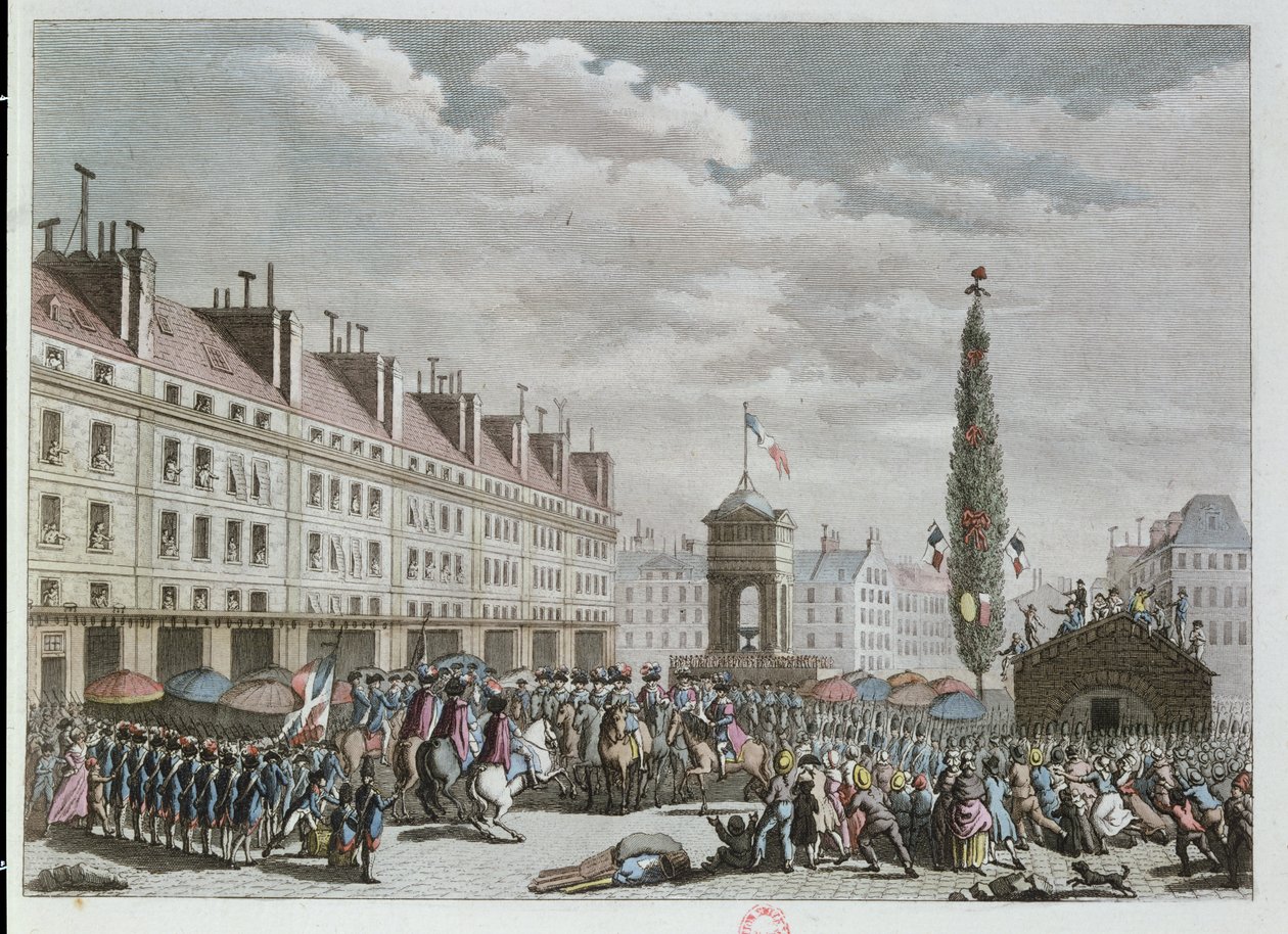 Ústavní prohlášení, Place des Innocents, Paříž, září 1791, 1791 (barevná rytina) od French School