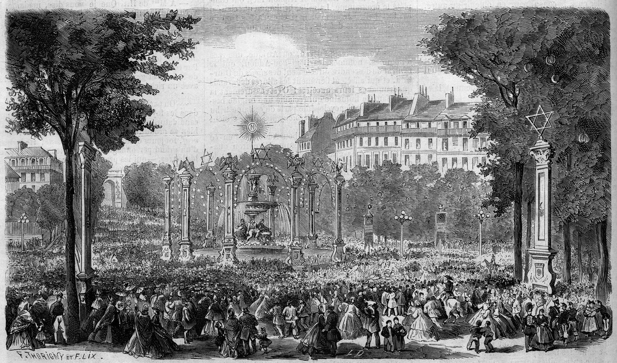 Výzdoba Rond Point des Champs Elysees v Paříži na svátek 15. srpna od French School