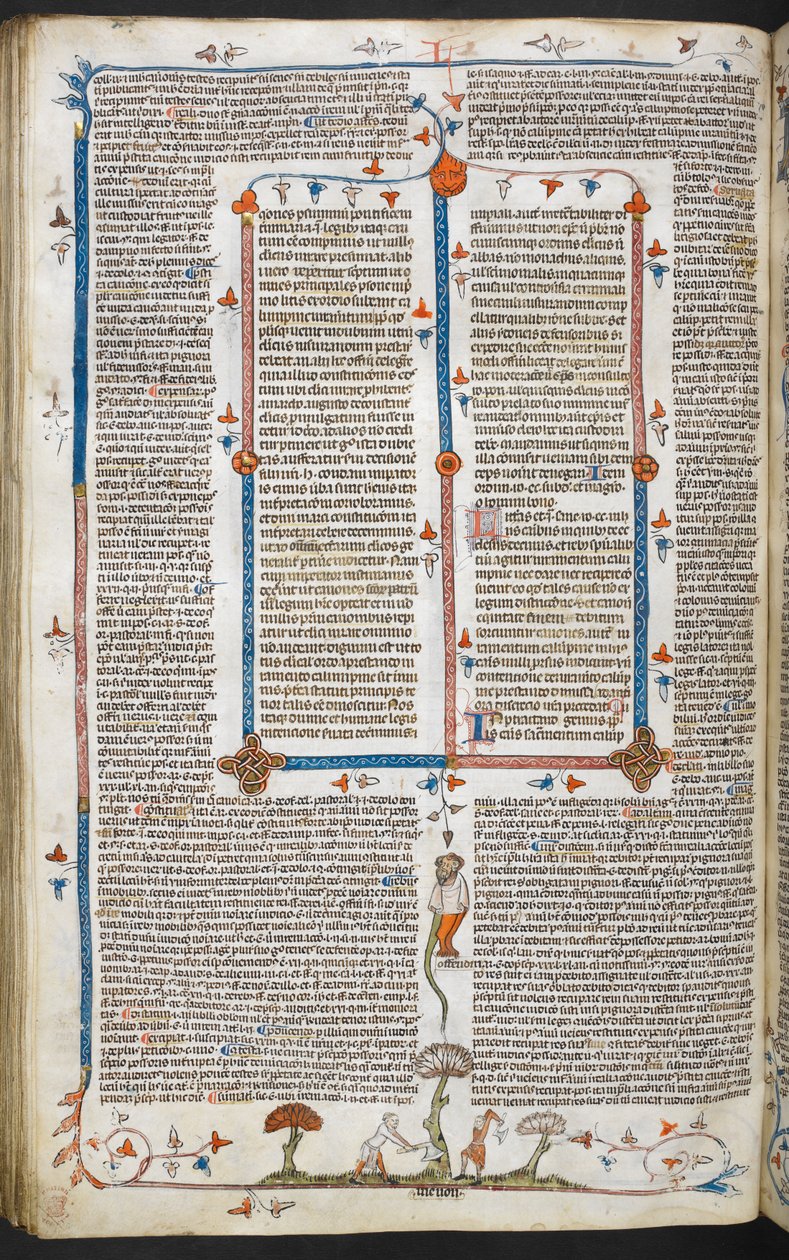 Dekretály Řehoře IX s leskem Bernarda z Parmy ("Smithfield Decretals"), MS Royal MS 10 E IV, f.100v, c.1300-40 (inkoust na pergamenu) od French School