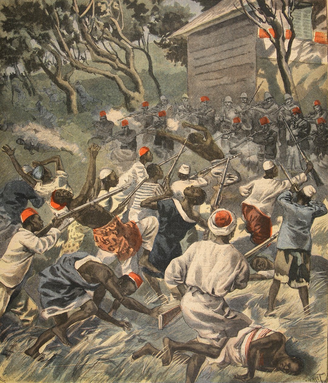 Porážka lidu Sakalava, Madagaskar, ilustrace z Le Petit Journal: Supplement illustre, 3. dubna 1898 od French School
