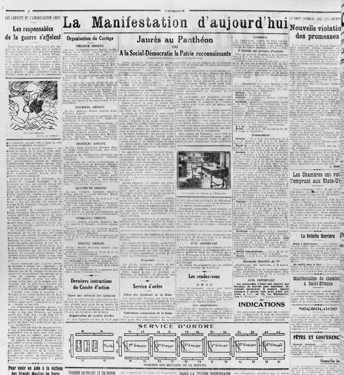 Demonstrace dne, Jaures v Pantheonu, z LHumanitu, 23. listopadu 1924 (tištěný papír) od French School