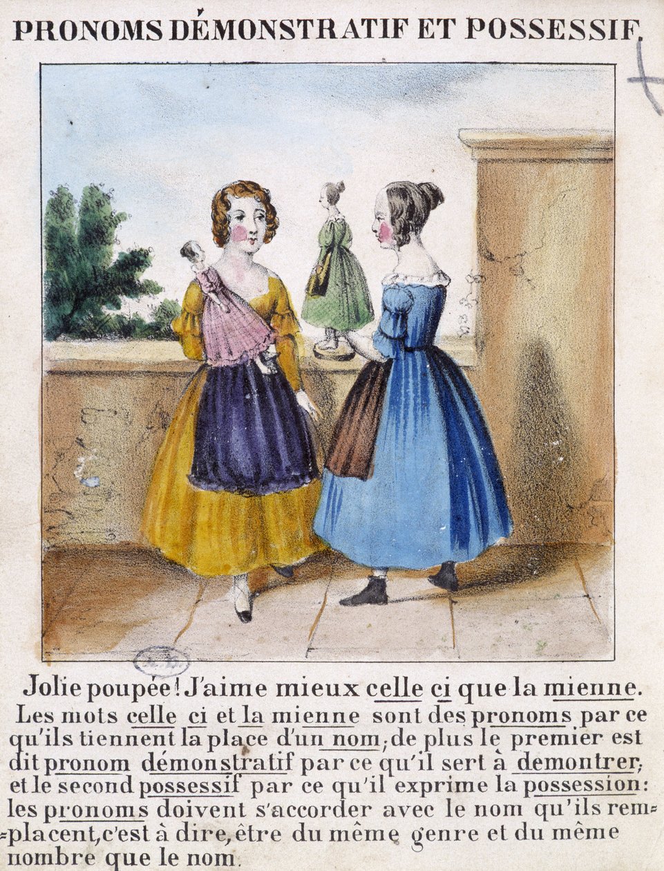 Ukazovací a přivlastňovací zájmena (2 dívky si hrají s panenkami) - v „“ La grammaire en images““ od French School
