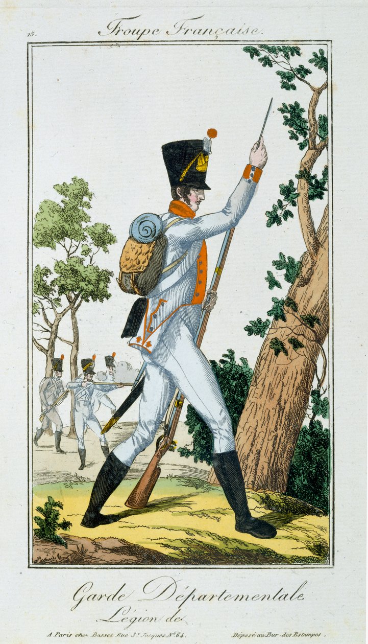 Departementální stráž, z Troupes Francaises, hospoda. chez Basset, Paříž, kolem roku 1790 od French School