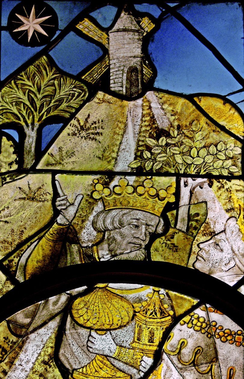 Zobrazující detail z Klanění tří králů původně ze St Vivien v Rouenu od French School