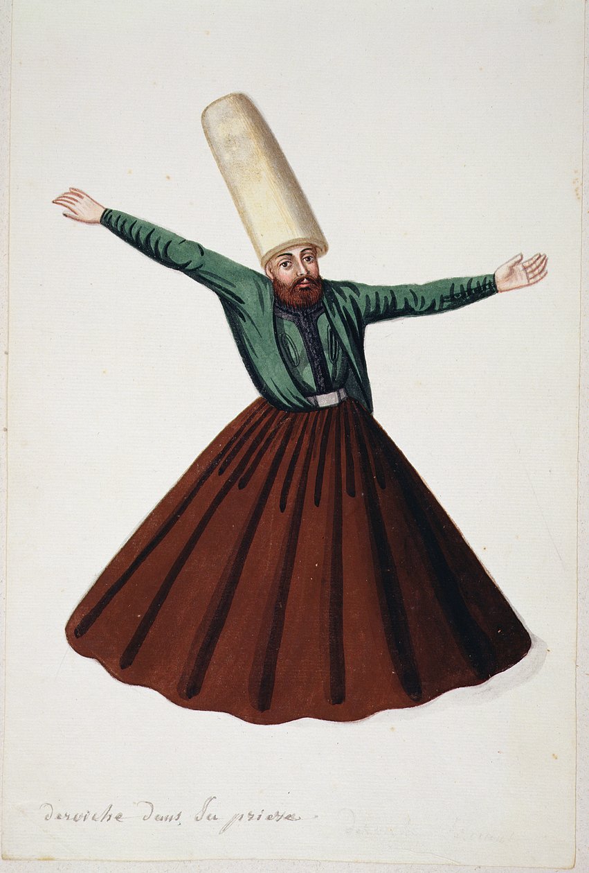 Dervish in Prayer, osmanské období, třetí čtvrtina 18. století (wc na papíře) od French School