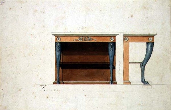 Design pro konzolový stůl Directoroire, cca 1795 (pero a inkoust s akvarelem na papíře) od French School