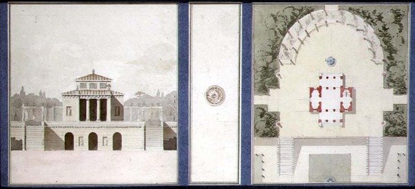 Design for a Monument, c.1825 (pero, inkoust a akvarel na papíře) od French School