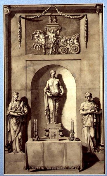 Design pro sochařský výklenek s Apollónem a jeho vozem, kolem roku 1760 (akvarel na papíře) od French School