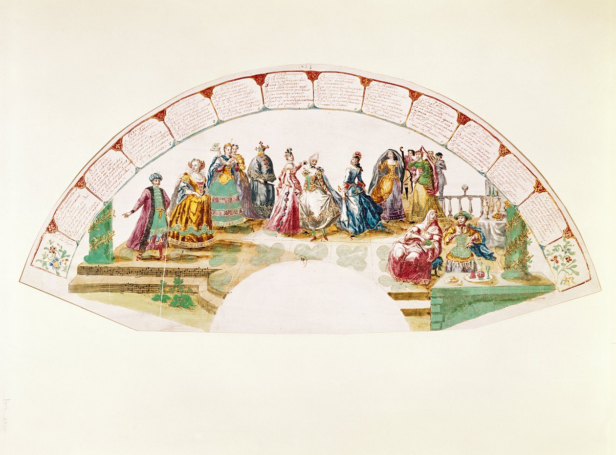 Návrh vějíře na oslavu tance a karnevalu národů, 1733 od French School