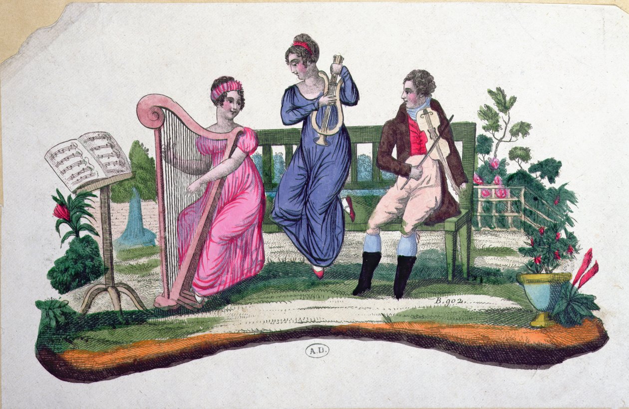 Design pro fanouška zobrazující koncert venku, kolem roku 1830 od French School