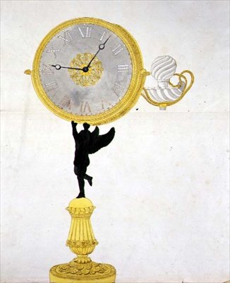 Design pro hodiny Ormolu, cca 1825 (pero, inkoust a akvarel na papíře) od French School