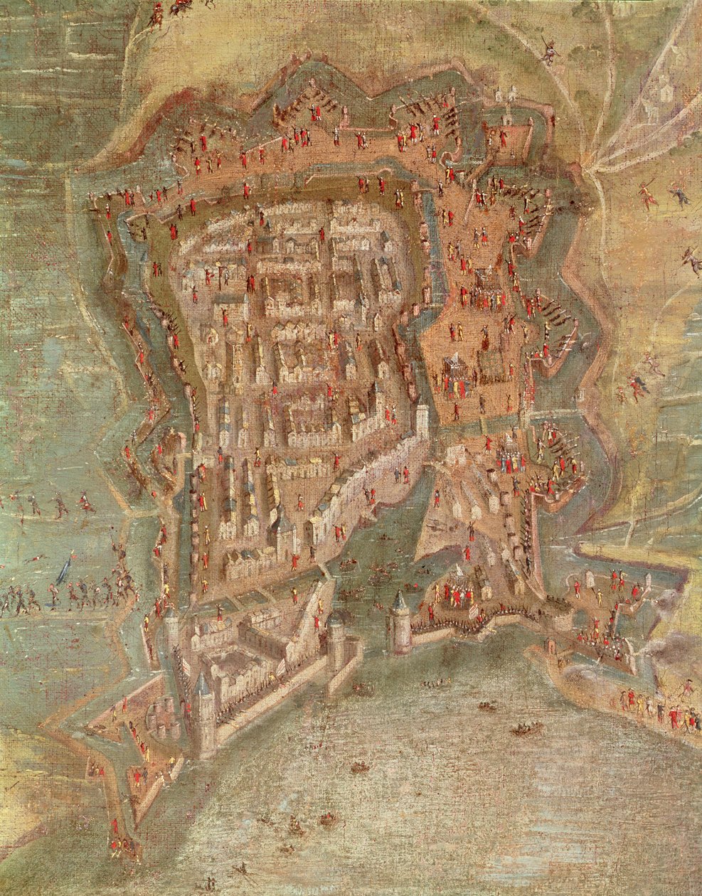 Detail - Obležení La Rochelle vojsky kardinála Richelieu v letech 1627-68 (olej na plátně) od French School